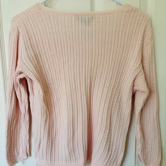 Ralph Lauren Blush Pink Cotton Ribbed V-Neck Sweater Petite Medium Feminine - Picture 3 of 13